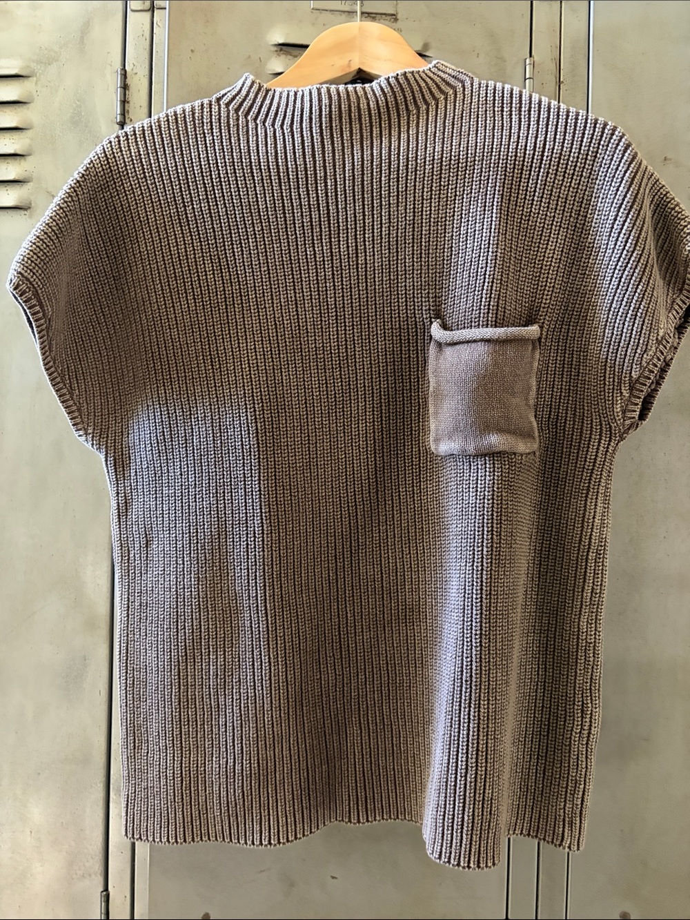 Taupe Ribbed Knit Sweater Vest
